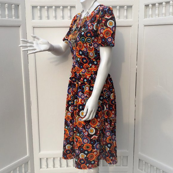 Vintage LuLaRoe Unicorn Amelia Pleated Party A-Line Dress Medallion Print Sz L - Picture 5 of 8